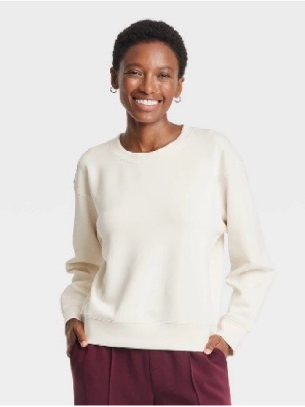A New Day Women's Sandwash Pullover Sweatshirt, Cream, Size 
XS